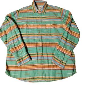 Ryan Michael Mens XL Linen Blend Western Snap Shirt Striped Green Multi Color